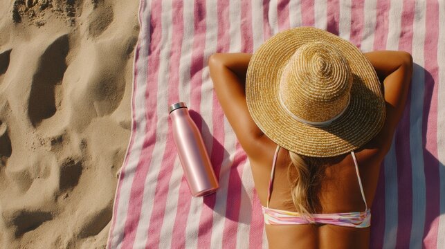 Woman enjoys sunbathing at beach
