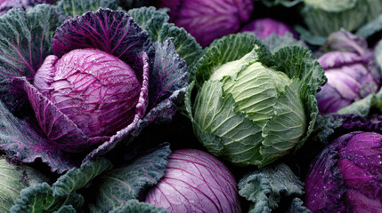 Obraz premium Vibrant cabbages in a garden