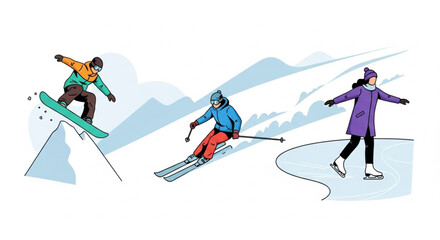 Winter Sports Athlete Skiing in Snowy Landscape Illustration
