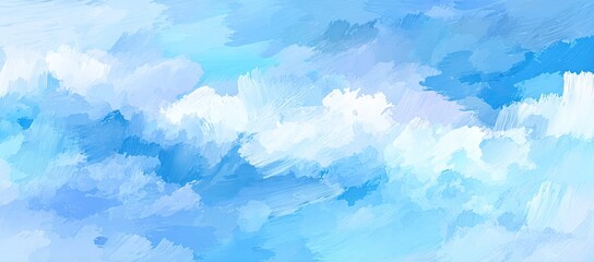 Fototapeta premium Painted sky with fluffy, white clouds. Brushstrokes of blue & white, airy feel