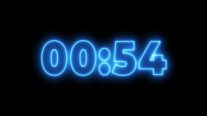 Neon 1 Minute countdown animation on black background. 1 minute timer on stopwatch.one hours countdown timer animation from 60 to 0 countdown with alpha channel, 