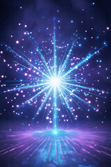 Fototapeta premium Blue And Purple Light Explosion With Glowing Particles starburst