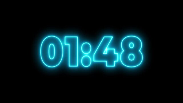 Neon 2 minute countdown timer .2 minute stopwatch , analog neon clock icon animation .2 minute timer countdown animation, countdown timer one minute animation