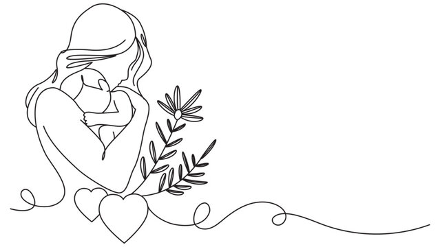 Elegant single line drawing of mother and child symbolizing maternal love