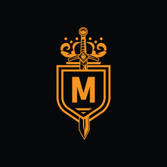 M letter Logo with Shield, M shield logo design template	