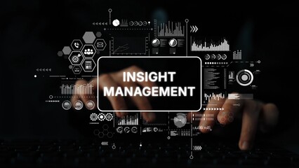 Insight Management Concept with Hands Typing on Keyboard Surrounded by Data Visualization Elements and Analytics Graphics. Asymptotic smart data analytic.