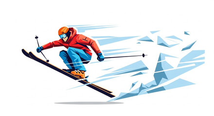 Winter Ski Sport Illustration – Athlete Skiing Through Snow