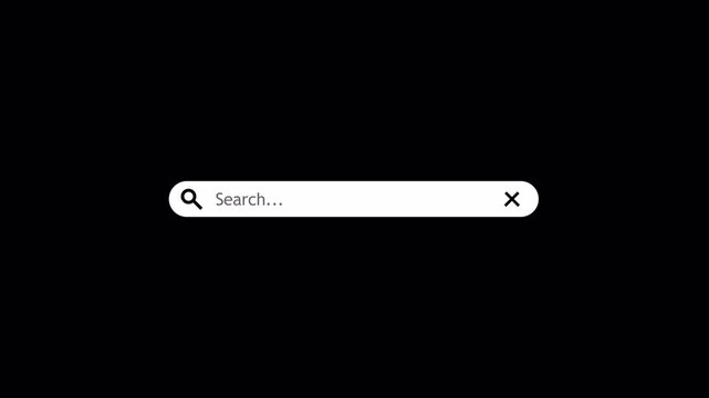 Web search  animation with transparent background . As the lens of the magnifying glass hovers over a search bar animation , a blinking cursor appears inside the bar, inviting with transparent backgro