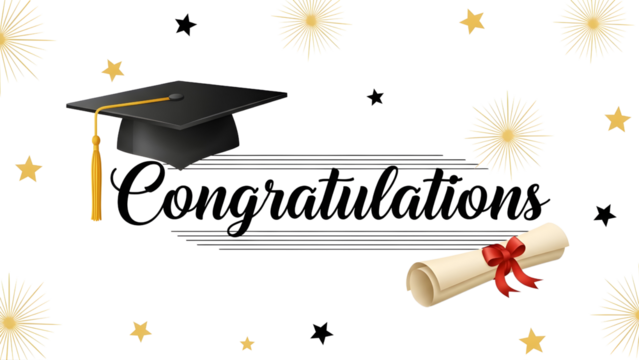 Graduation greeting card with a mortarboard diploma and stars vector illustration for congratulations and celebration - Powered by Adobe