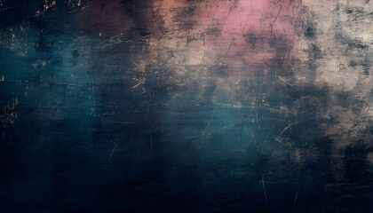 Dark abstract textured background with scratches, grunge elements, and subtle blue and pink colors.