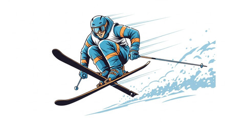 Professional Skier Performing Downhill Run – Winter Activity Design illustration