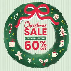 Christmas Wreath Sale Square Banner Vector Illustration.eps