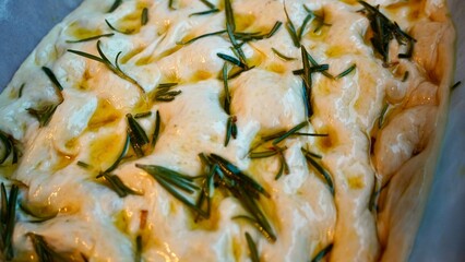 Raw Focaccia Dough Ready to Bake — Homemade Italian Bread Preparation