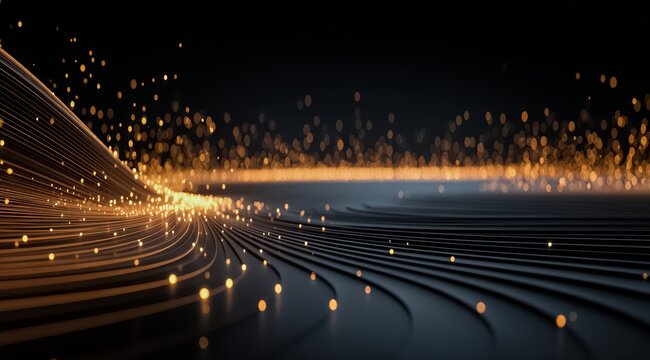 Black and gold background with a line of bright yellow dots. The dots are scattered throughout the background