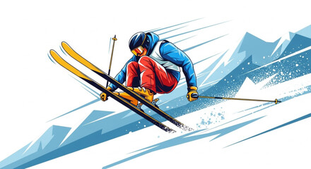 Extreme Skiing Action in Snow – Winter Adventure Concept illustration