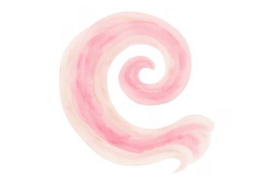 Pink watercolor paint swirl shape on transparent background