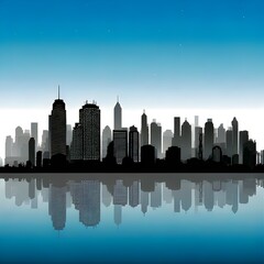 Fototapeta premium Cityscape Silhouette with Water Reflection - Urban Landscape Illustration.