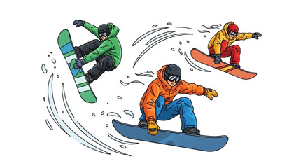 Extreme Snowboarding Action in Mountains – Winter Sport Vector Design