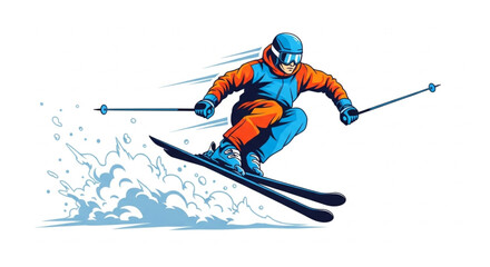 Skier Racing Down Snowy Mountain – Winter Sport Illustration