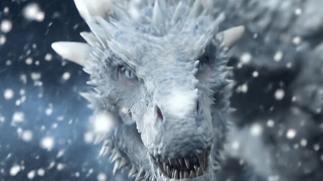 A majestic creature, rendered in shades of white and gray, is captured in a close-up shot. 