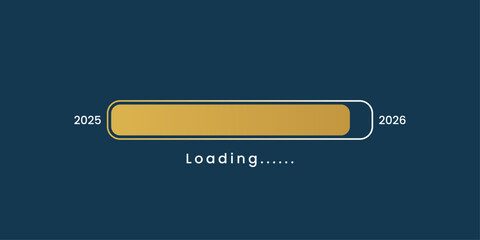 Happy New Year 2026 concept image showing a "Loading..." progress bar, with the years 2025 and 2026 marking the beginning and end of the transition.