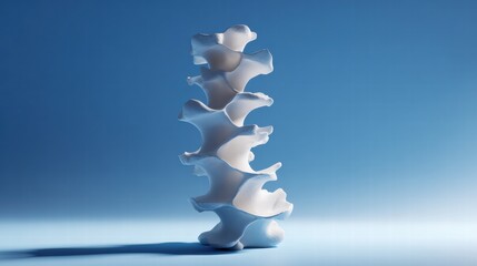 3D Rendering of Minimalist Abstract Spine or Vertebrae Model on Blue Background