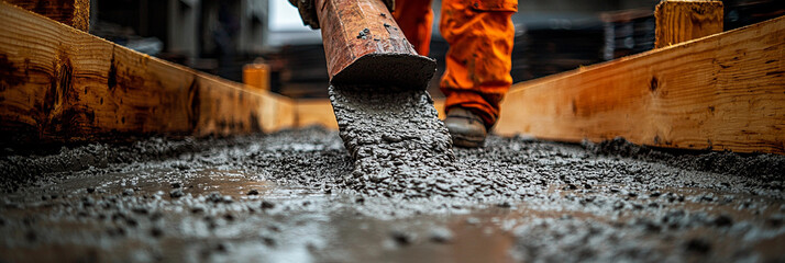 Construction worker pouring concrete at a building site Generative AI