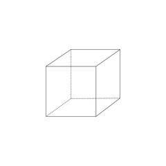 Cube of geometric shapes in black outline on white background