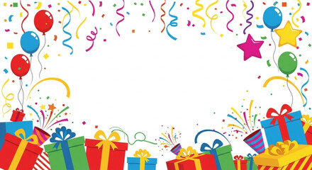Colorful Birthday Celebration Background with Balloons and Gift Boxes