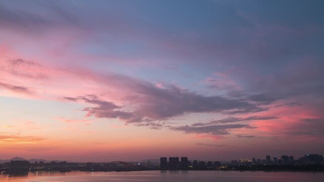 Beautiful 4K jet lag of spectacular sunset cloud sky landscape, wonderful colorful light of natural cloud scene sunset or sunrise sky background