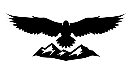 Majestic eagle soars above mountain peaks, representing freedom and strength, ideal for outdoor adventure, logo design, or patriotic themes. Bold and striking