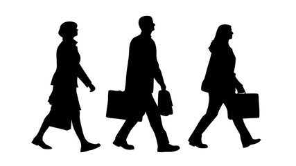 Dynamic team of business professionals walking with briefcases, representing success, ambition, and corporate leadership in a sleek, modern style