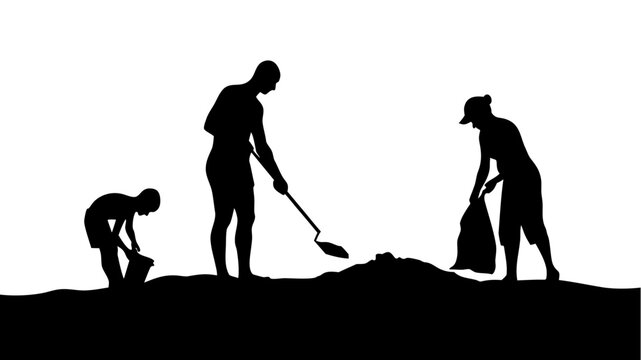 Community beach cleanup with family, volunteering to remove trash and protect the environment, teaching kids civic responsibility and conservation