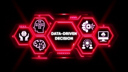 Data Driven Decision AI Brain Cloud Computing Icons Neon artificial intelligence