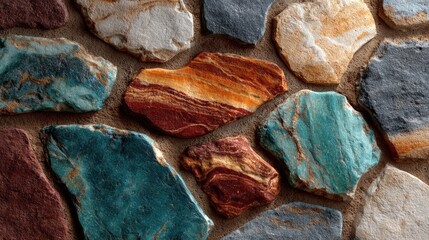 Vibrant Multi-Colored Stacked Rock Wall Texture or Natural Stone Cladding