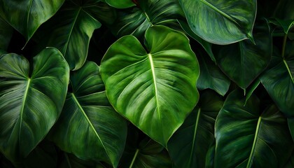 vibrant green philodendron leaves tropical foliage close up