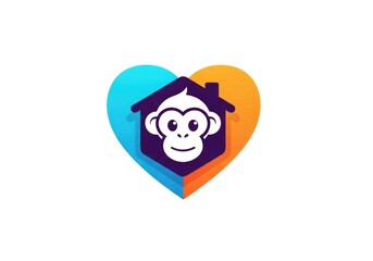 Obraz premium Charming monkey home logo heart and house symbol vector illustration