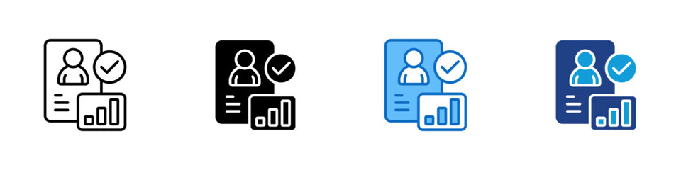 Fototapeta premium Profile Analysis Multiple Style Icon Design Vector - Data analysis illustration showing user profile and chart for business or marketing insight