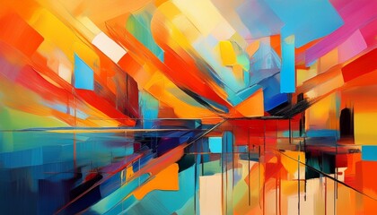 a captivating abstract artwork featuring a harmonious blend of bold colors geometric shapes and expressive brushstrokes creating a visually striking and emotionally resonant composition