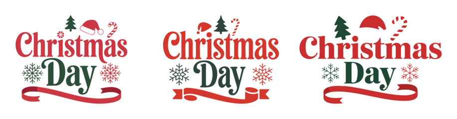 Christmas Day vector designs festive holiday elements with snowflakes for greeting cards and seasonal promo