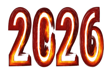 2026 fiery molten numbers with dramatic flame texture, magma text effect for year 2026.