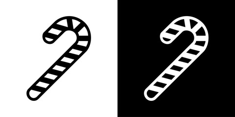 Christmas Candy Cane Line Icon, Monochrome Vector Illustration