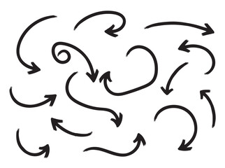 Hand drawn curved arrows, a set of simple pointers for design purposes