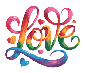 Colorful vector lettering of the word love rainbow gradient for greeting cards and social media posts
