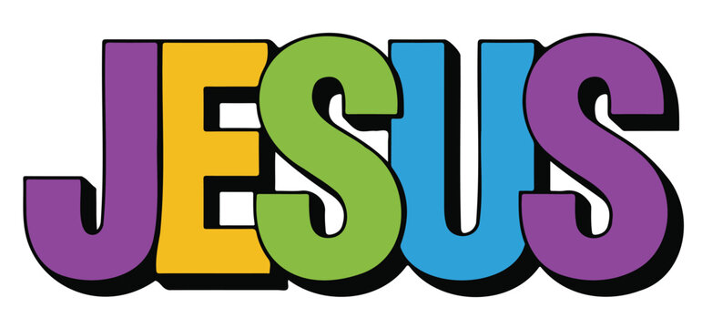 Colorful Jesus text illustration bold and playful design perfect for religious education and church events