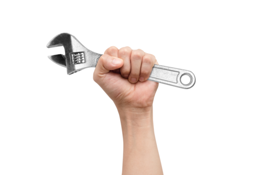 Hand Holding Adjustable Wrench on Transparent Background PNG
