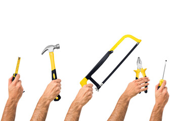 Hands Holding Different Tools on Transparent Background PNG