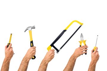 Hands Holding Different Tools on Transparent Background PNG