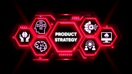 Product Strategy Hexagon Network with AI and Brain Icons business marketing
