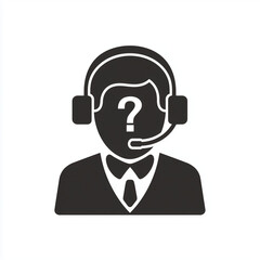 person with a headset and a question mark on their face in black and white color
